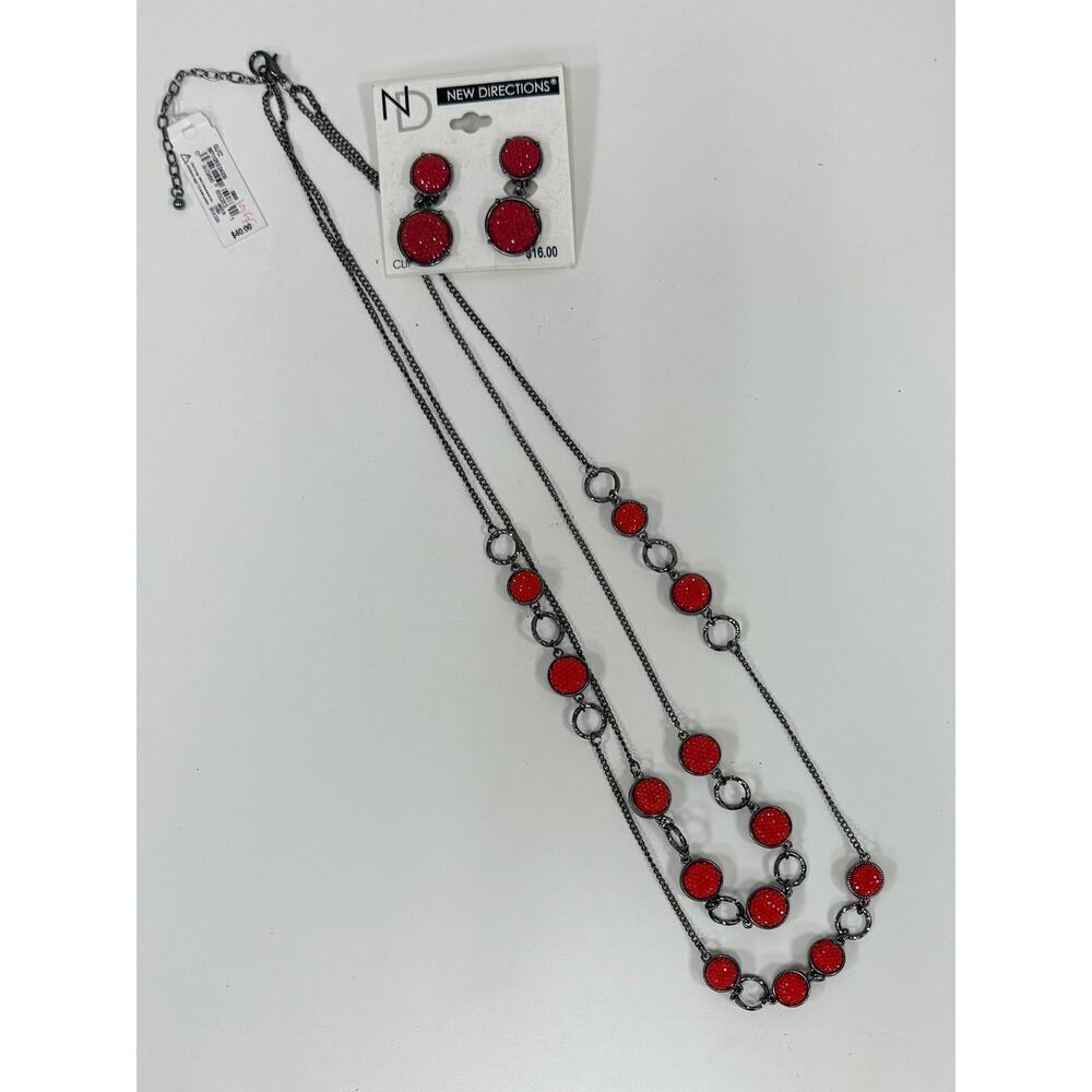 Beautiful Red Beaded Necklace And Earrings Set. Wa461